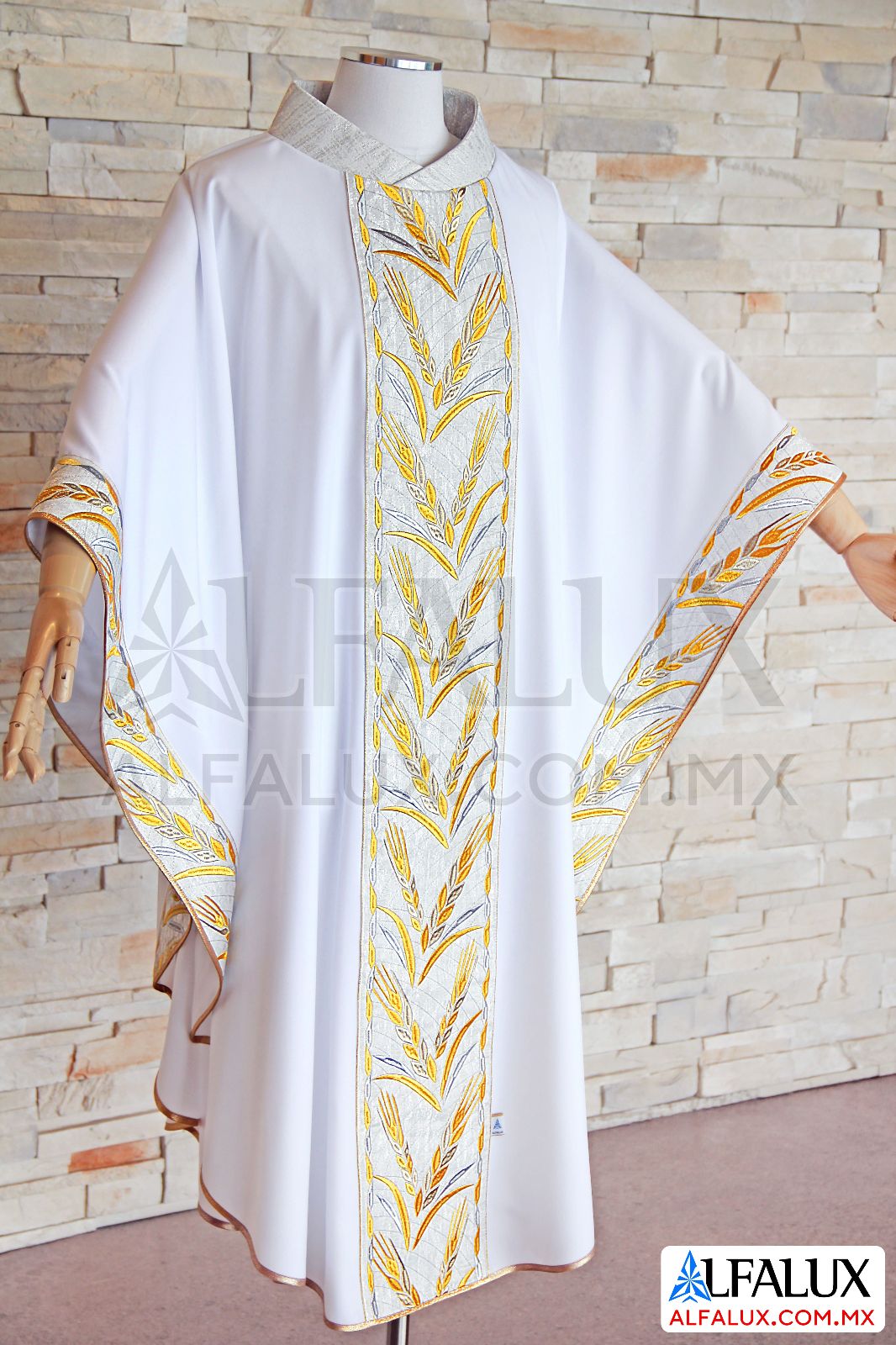 31 VITALIS Alfalux Casulla Blanco Laterales Brocado 303 (5)